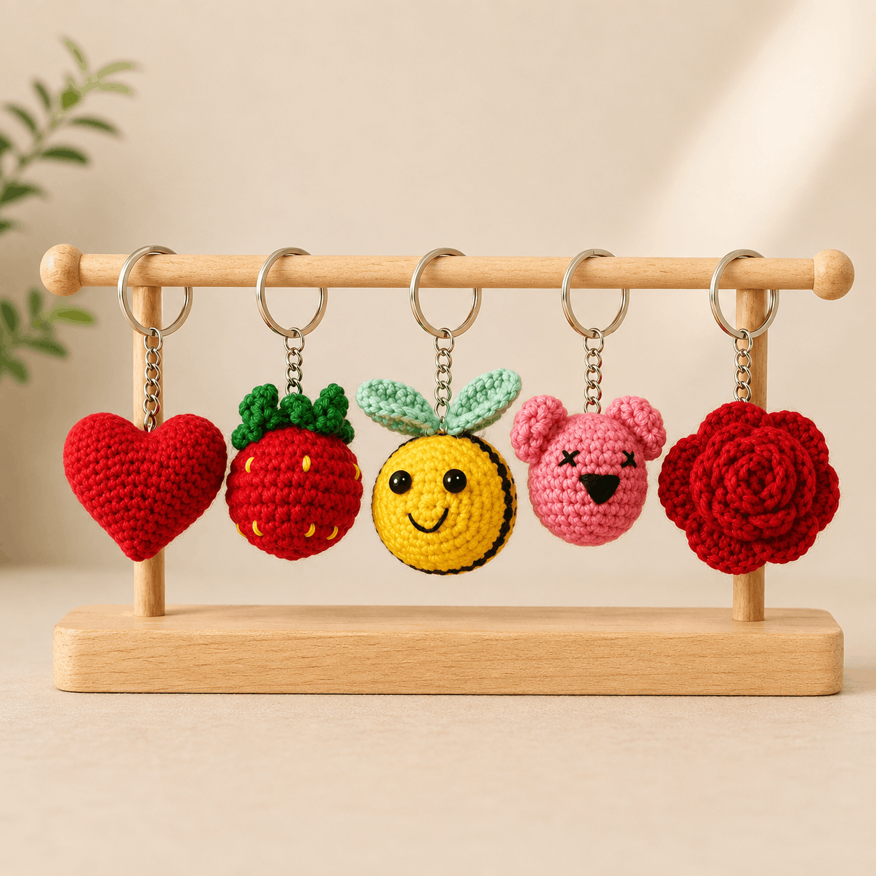 Handmade Woollen Character Key Chain Set